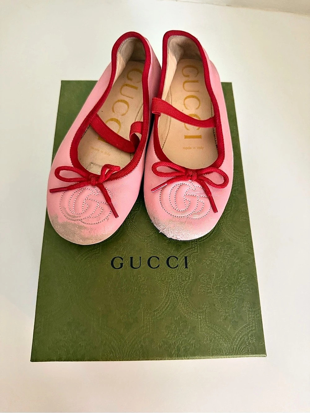 Gucci Children's Double G Ballet Flat Pink & Red US 11K with box